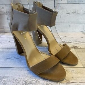 Pelle Moda Heels Womens 9 M Tan Leather Suede Ankle Strap Pumps Zipper Classy